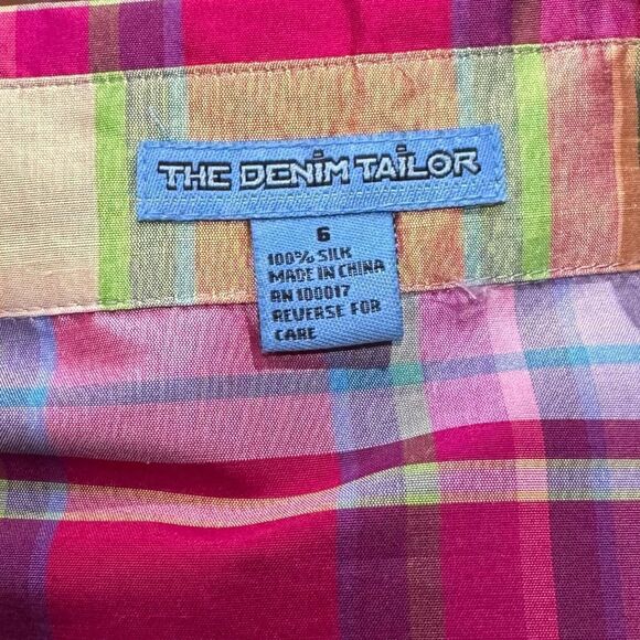 The Denim Tailor Silk Plaid Multicolored Button Up Blouse Top Women’s 6 - Picture 2 of 3